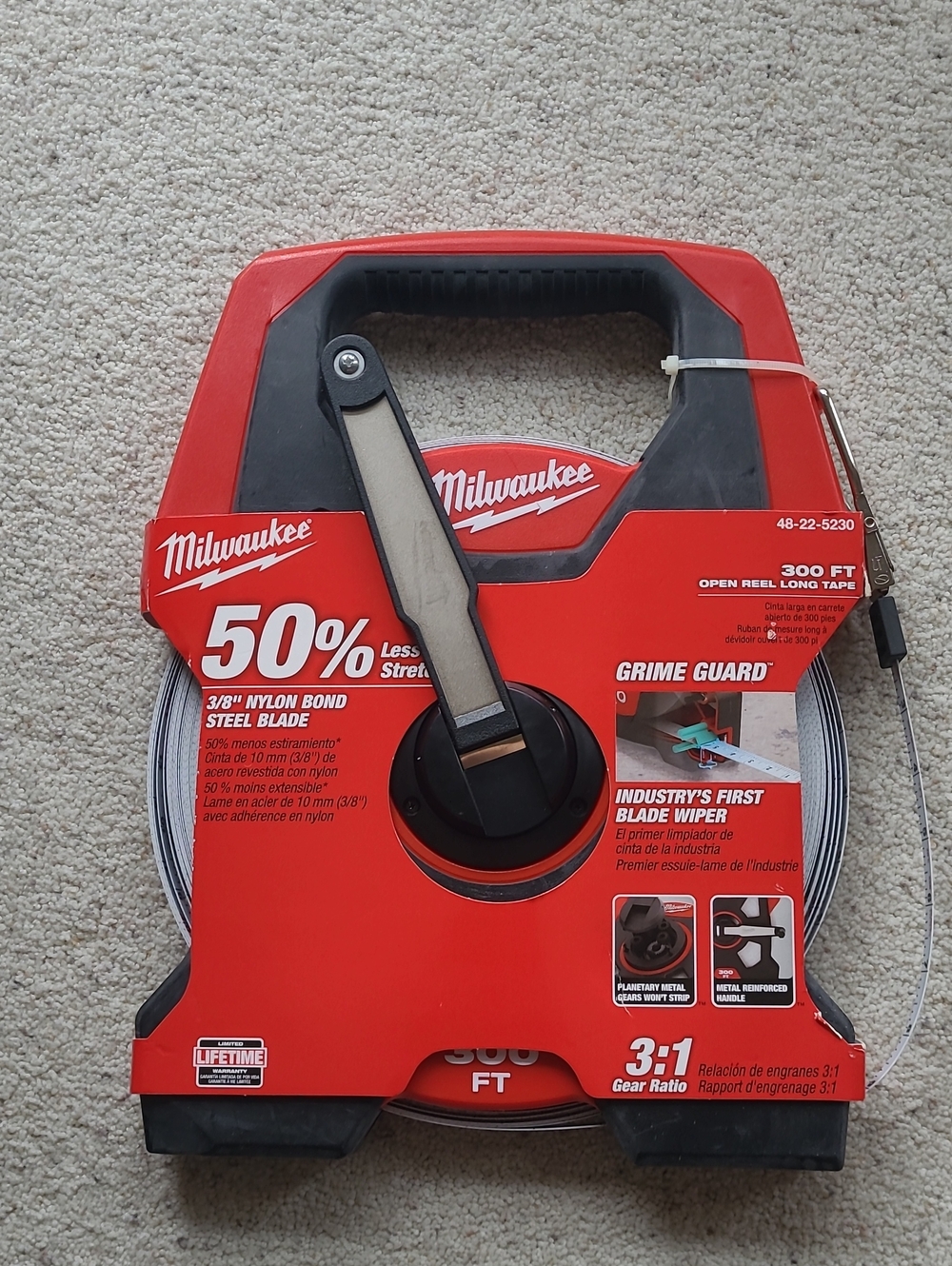 300 ft Red Open Reel Long Tape Measure